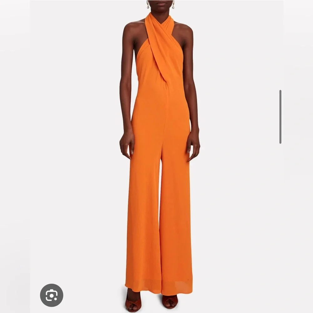STAUD
Women's Orange Sycamore Wrap Gauze Wide-leg Jumpsuit size xs - Picture 2 of 13